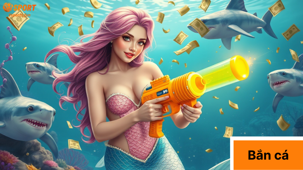 a mermaid holding a toy gun